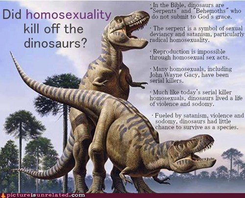 "Radical" homosexuality? Neither of these dinosaurs have skateboards... 